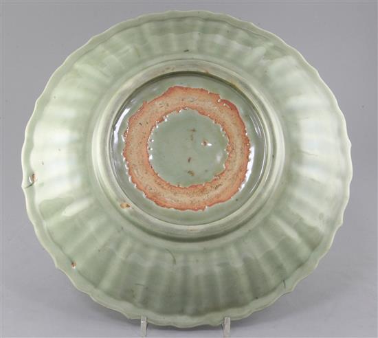 A Chinese Longquan celadon dish, Ming dynasty, c.1400, diameter 35cm